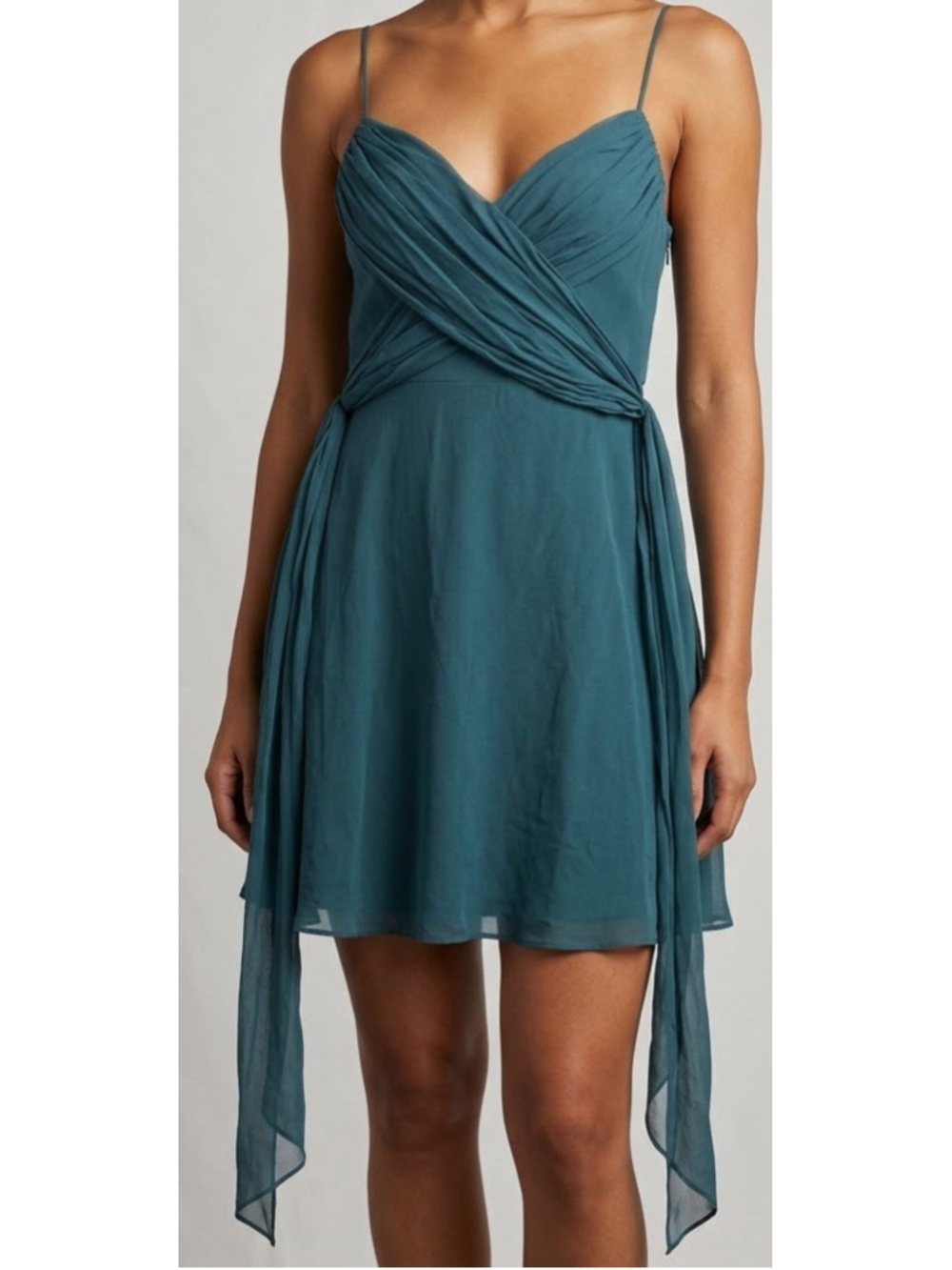 BCBGMAXAZRIA Silk Mini Dress 2 Green Ruched Corset Bustier Cami Spaghetti Strap